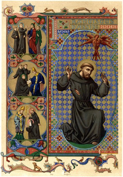 Svatý František z Assisi přijímá stigma. počátek 20. století (chromo) od Unknown Artist