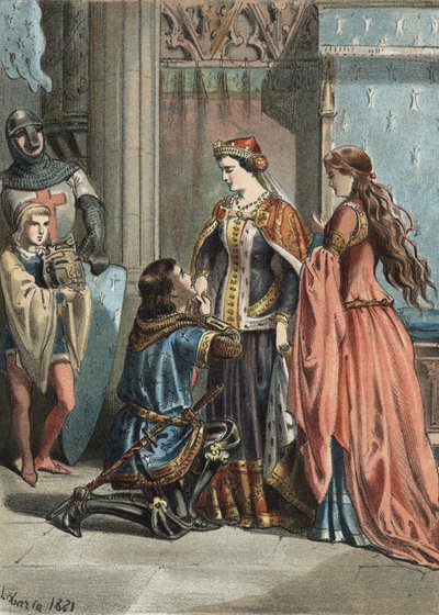 Saint Louis (1214-1270), král Francie, a jeho matka Blanche de Castille (1188-1252). rytina z roku 1881 v „Kultu krásy“ od Juana Justa Hugueta, Molinas Hermanos editores od Unknown artist