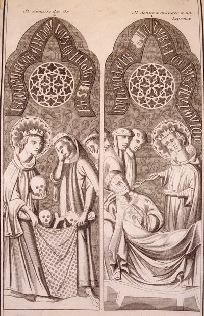 Saint Louis sbírá kosti a dává jídlo malomocným od Unknown artist