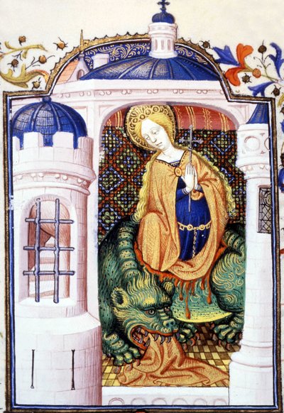 Svatá Marta a netvor Tarasque. Rukopis 15. století. od Unknown artist