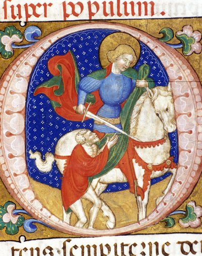 Svatý Martin sdílel svůj kabát s ubohou miniaturou Bibl z 15. století. Národní Braidense od Unknown artist