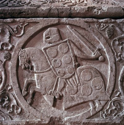 Sarkofág rytíře palácového rodu (pravděpodobně Hugh z paláce), detail spodního reliéfu. mramor. 1292. Toulouse, kostel jakobínů od Unknown artist