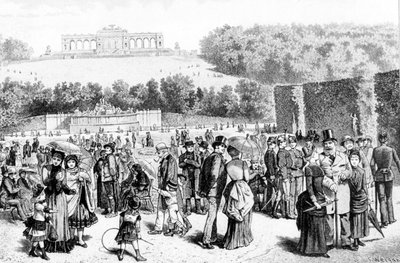 Schonbrunnský park, komplex paláců a zahrad nedaleko Vídně, byl od 18. století letním sídlem rodu Habsburků. Litografie 19. století. od Unknown artist