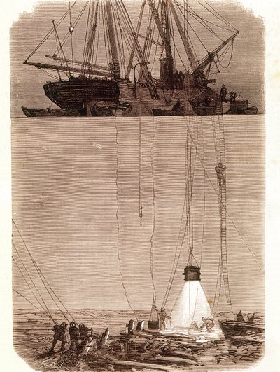 Hledejte španělské galeony ztroskotané ve Vigo Bay v roce 1702. Stránka převzata z „“ Emporio Picturesco““ 1871 od Unknown artist