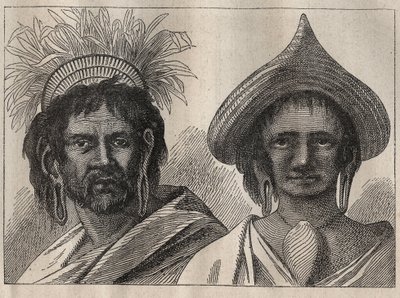 Druhá plavba (1772-1775) kapitána Jamese Cooka (1728-1779): muž a žena z Velikonočního ostrova - ilustrace z „The Great Mariners of the 18th century““ od Unknown artist
