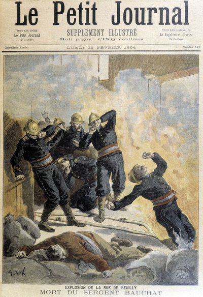Seržant Bauchat zemřel během hasičů po výbuchu rue de Reuilly. Ilustrace „Malý žurnál“ z roku 1894. od Unknown artist