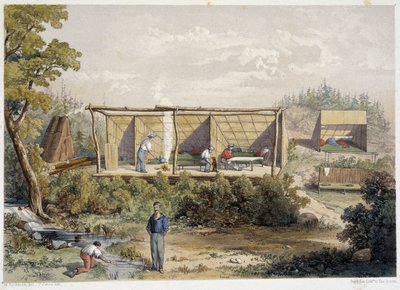Tábor osadníků v Kanadě – v „“Sketches on the nipisaguit a river of New Brunswick in America”” od Williama Hickmana, ed. Halifax od Unknown artist