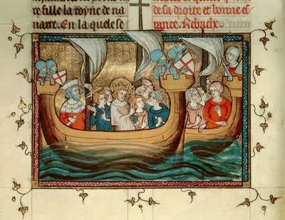 Sedmá křížová výprava: Francouzský král Svatý Ludvík (nebo Ludvík IX.) (1214-1270) přijíždí do Nikósie na Kypru kolem roku 1245. Miniatura. B.N. Paříž od Unknown artist