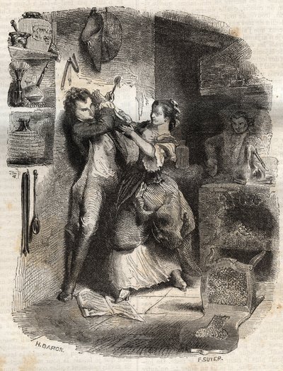Umazala mi obličej a to vše bylo lahodné - Ilustrace pro „“vyznání“ od Jean-Jacquese (Jean Jacques) Rousseau (1712-1778) - rytina z roku 1849 od Unknown artist