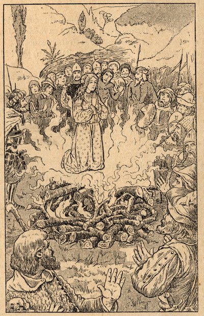 Zůstává uprostřed plamenů... Svatá Růže z Viterba (Rosa da Viterbo) (1233-1252). Rytina z konce 19. století. Soukromá sbírka. od Unknown artist