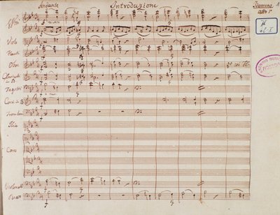 Notová stránka pro Idomenee, krále Kréty, Mozartova opera, verze Lichtenthal (1843) od Unknown artist