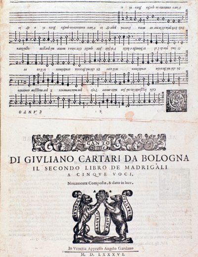Notová stránka madrigalů (2. kniha) od Giuliana Cartariho z Bologni od Unknown artist