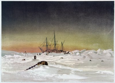 Loď v ledu – v „“Pobřeží polárního moře, vyprávění o arktické expedici“ od Dr. Edwarda Moose, Marcus Nard & Co, Londýn od Unknown artist