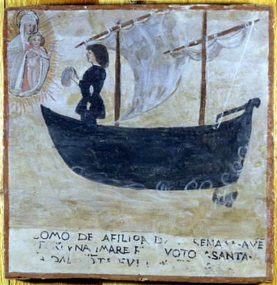 Loď zachráněná před bouří. Ex voto 16. století ze svatyně Madonna del Monte v Ceseně (Forlí). od Unknown artist