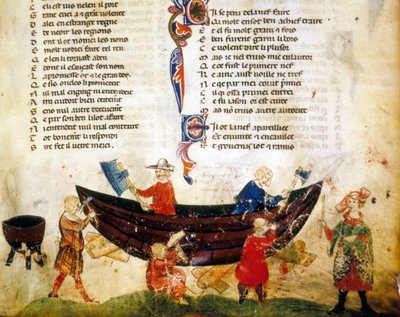 Stavba lodí a těsnění ve 13. století. Miniatura „Roman de Troy““ od Benoita de Saint Maure. Biblioteca Marciana ze 14. století, Benátky od Unknown artist