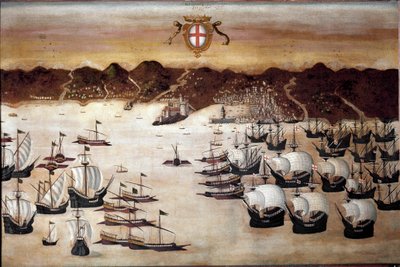 Lodě v přístavu Genes (malba 16. století) od Unknown artist