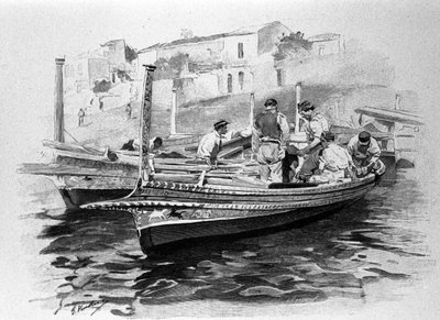 Sicilští rybáři z oblasti Lipari. 19. století rytina. od Unknown artist