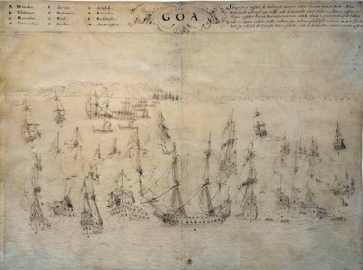 Obléhání Goa, portugalské kolonie, holandským loďstvem v letech 1603 až 1639. Rukopis 17. století Paříž, B.N. od Unknown artist