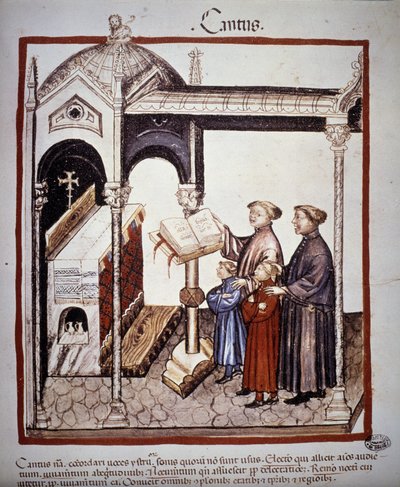 Zpěv (rodinný zpěv v kostele) - v „“Tacuinum Sanitatis“““ ze 14. století. B.N, Vídeň. od Unknown artist