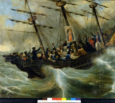 Potopení švýcarské emigrantské lodi. Ex voto z roku 1856 ze svatyně Madonna del Sasso v Locarnu. Obraz připisovaný Giovanni Antonio Vanoni. od Unknown artist