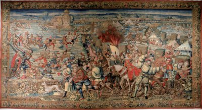 Šestá italská válka (1521-1526): reprezentace bitvy u Pavie (Pavia) dne 24. 2. 1525, která viděla porážku Františka I. proti Karlu V. Gobelínu. Neapol. Museo Nazionale di Capodimonte. od Unknown artist