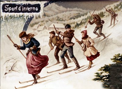 Lyžaři. Chromo., konec 19. století od Unknown artist