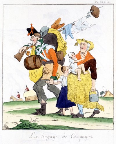 Anglický voják z tažení proti Napoleonovi zahanbený manželkou a dětmi - v „“ Musée de la caricature”” od E. Jaime, ed. Delloye, Paříž od Unknown artist