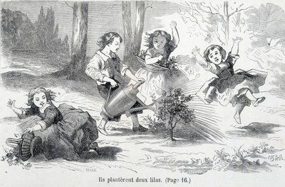 Sophie a její přátelé zasadili šeřík - v „Neštěstí Sophie“ od hraběnky ze Ségur, Hachette od Unknown artist