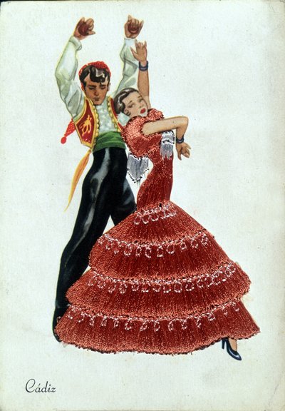 Španělští tanečníci flamenca v tradičním oblečení. od Unknown artist