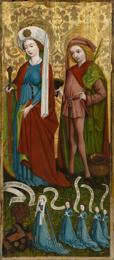 Svatá Kateřina a sv. Vít s Annou von Freiberg a jejími dcerami, kolem roku 1450 (tempera a olej na desce) od Unknown artist