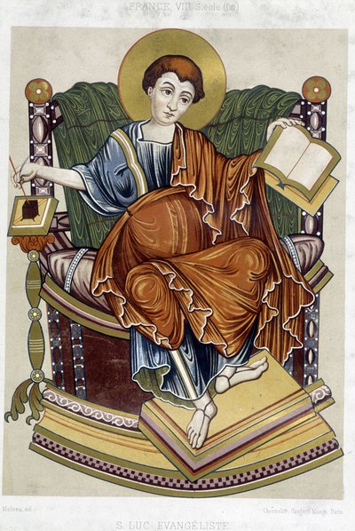 Evangelista svatého Lukáše - chromo. 19. století z listiny z 8. století od Unknown artist