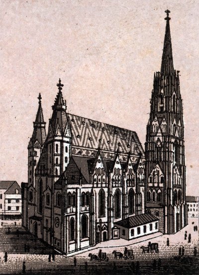 Katedrála svatého Štěpána (St. Stephen nebo Stephansdom nebo St. Stephane nebo St. Stephan Kirche) ve Vídni v Rakousku (Vídeň) v „Svět ilustruje 168 pohledů“ Nedatováno (konec 19. století) od Unknown artist