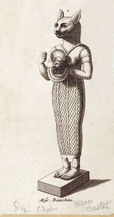 Socha bohyně tance, kočičí hlava Bastet (starověký Egypt). bohyně ve starověkém egyptském náboženství, od Unknown artist