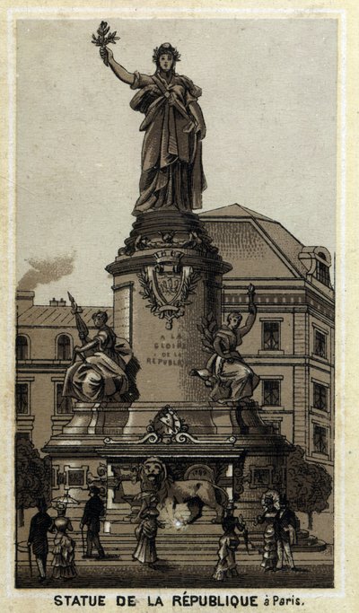Socha republiky, Place de la Republique v Paříži. Chromolitografie konce 19. století. od Unknown artist