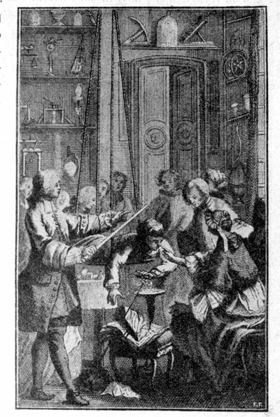 Experiment Stephena Graye (1670 - 1736) o elektrické vodivosti lidského těla. Rytina 19. století. od Unknown artist
