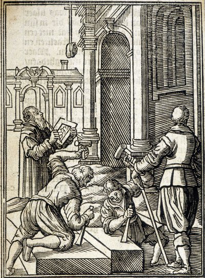 Řezači kamene pracující na stavbě katedrály - rytí od Unknown artist