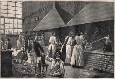 Studenti a profesoři v praktické laboratoři Conservatoire des Arts et Metiers (Arts-et-Metiers) v Paříži od Unknown artist