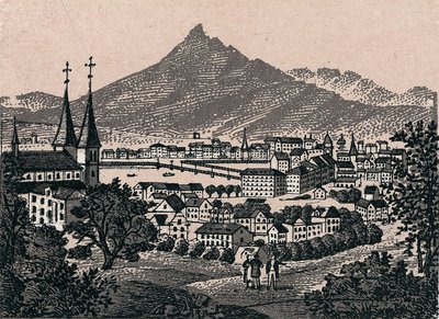 Švýcarsko: pohled na město Lucern (Alfalfa). v „“ Svět ilustruje 168 pohledů““ Nedatováno (konec 19. století) od Unknown artist