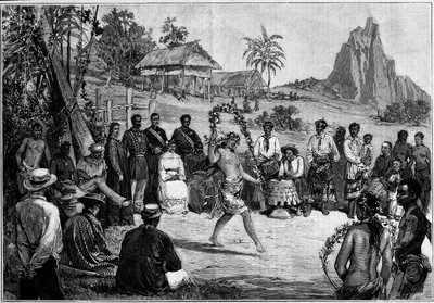 Tahiti: Thajské tance v Papeete, před soudem krále Pomare V od Unknown artist