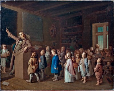 Výuka na venkovské škole, Anonym. Olej na plátně, První polovina 19. století., Státní muzeum náboženské historie, Petrohrad od Unknown artist