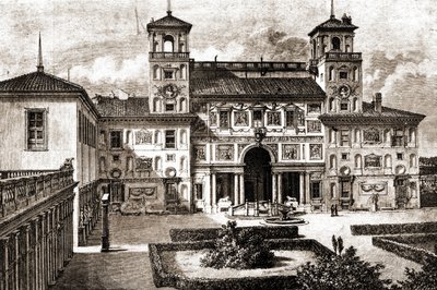 Terasa a fasáda vily Medicis. Cesta Francise Weye 1864-1869 v Tour du monde 1870 1. semestr. od Unknown artist
