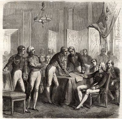 Aliance z roku 1834 mezi Spojeným královstvím, Francií, Španělskem a Portugalskem za účelem prosazení koncese Evoramonte – Tváří v tvář nároku Dona Carlose na španělský trůn se čtyřnásobná aliance (Charles-Maurice de Talleyrand – Don Manuel Pando-Fernandez od Unknown artist