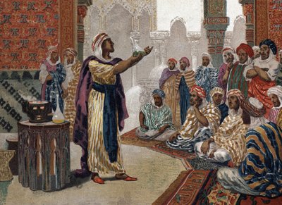 Arabský alchymista Geber (Jâbir ibn Hayyan) (v721-v815), einching chemie. Barcelona 1881 od Unknown artist
