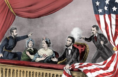 Zavraždění Abrahama Lincolna Johnem Wilkesem Boothem ve Fordově divadle Washington DC 14. dubna 1865 – Atentát na prezidenta Abrahama Lincolna (1809-1865) 14. dubna od Unknown artist