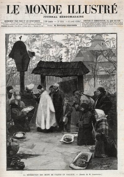 Požehnání velikonočních vajíček v Haliči (Malé Rusko) - rytina v „The Illustrious World““ z roku 1895 od Unknown artist