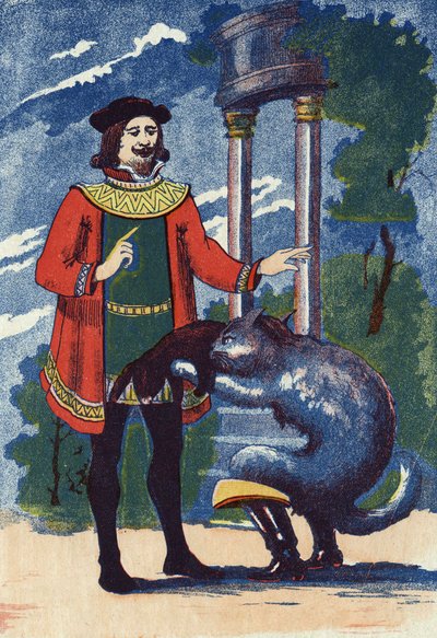 Boot Cat nabízí králi králíka. Ilustrace k „“Le chat Botte“, příběh Charlese Perraulta (1628-1703), francouzského spisovatele. Anonymní ilustrace. Snímky Marcel Vagne, Jarville Nancy, nedatováno (konec 19. století). od Unknown artist