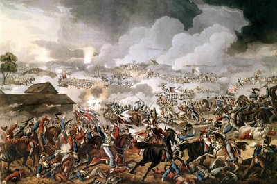 Britská armáda pod velením vévody z Wellingtonu (1769 - 1852) zvítězila 18. 6. 1815 v bitvě u Waterloo proti francouzským vojskům Napoleona I. Dobová rytina. od Unknown artist
