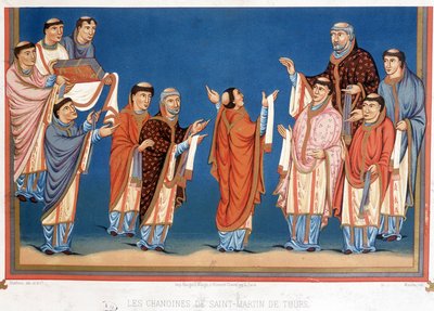 Kanovníci svatého Martina z Tours nabízejí králi Karlu Plešatému Bibli napsanou v jejich opatství od Unknown artist