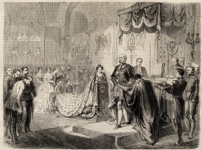 Korunovace krále Viléma I. v Koenigsbergu v roce 1861 - Korunovace krále a královny Pruska v zámeckém kostele Konigsberg - Vilém I. Pruský - 1861 od Unknown artist