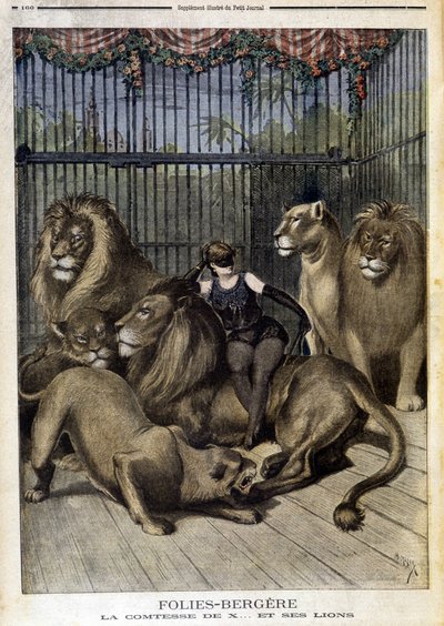 Hraběnka z X... a její lvi na výstavě ve Folies Bergères v Paříži. V Le petit Journal, dne 19.05.1895. od Unknown artist